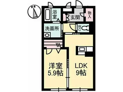JR牟岐線 阿波富田駅 徒歩25分 3階建 築12年(1LDK/1階)の間取り写真