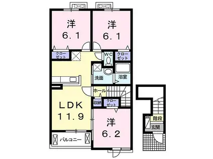 メゾンリヴィエールB(3LDK/2階)の間取り写真