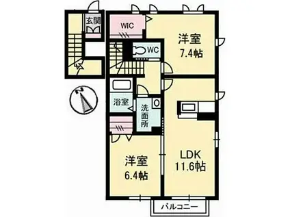 シャーメゾンAYAII番館(2LDK/2階)の間取り写真