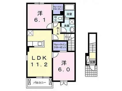 ライデイン(2LDK/2階)の間取り写真