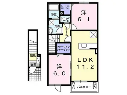 ソレイユ古林(2LDK/2階)の間取り写真