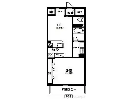 アジュール鳥飼(1LDK/2階)の間取り写真