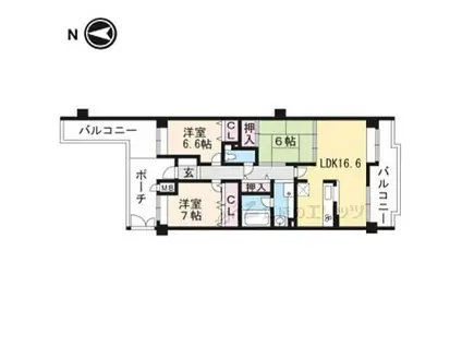 阪急ヒルズコート高槻アネックス(3LDK/6階)の間取り写真
