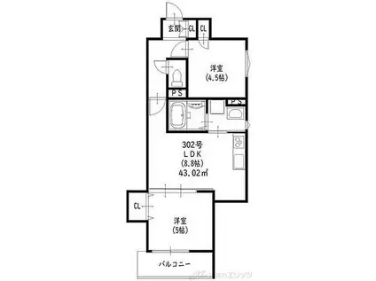 クリエオーレ一津屋I(2LDK/3階)の間取り写真