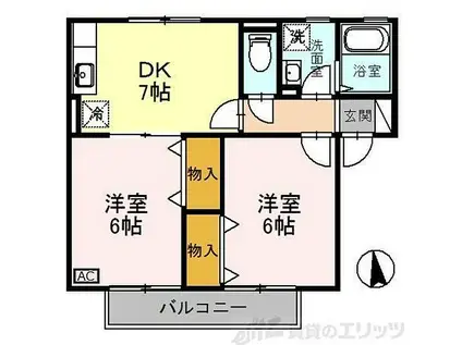 ハイカムールB棟(2DK/1階)の間取り写真