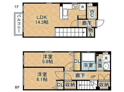 ハーバーヒルガーデン南山手(2LDK/1階)の間取り写真