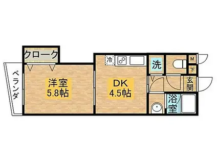 エンジェルコート白川(1DK/2階)の間取り写真