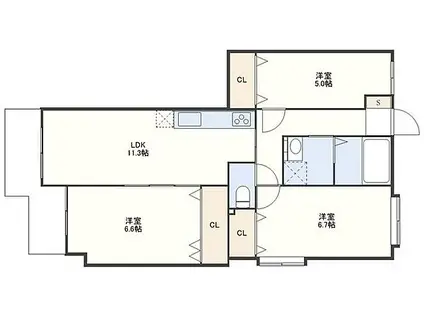 シーアンドスター赤迫(3LDK/3階)の間取り写真