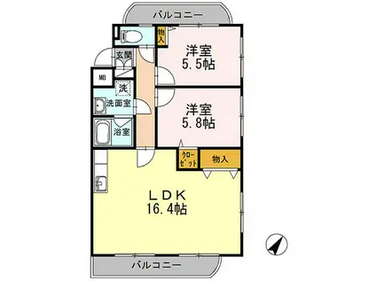 コンフォール春日野通(2LDK/3階)の間取り写真