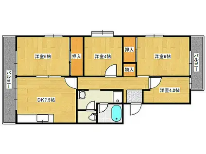 鈴が峰第5団地 7号棟(4DK/5階)の間取り写真