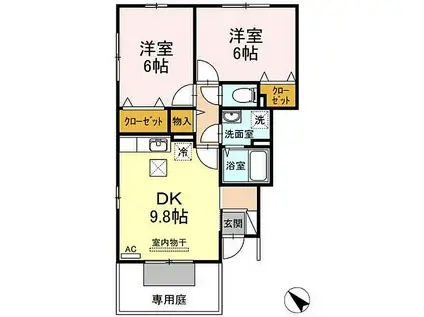 ローズコートHATAKA C棟(2DK/1階)の間取り写真