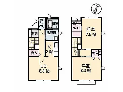 パルモ皆賀(2LDK/1階)の間取り写真