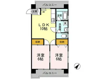 第2川本ビル(2LDK/2階)の間取り写真