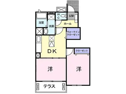 カサ・ヴェルデ吉田 III(2DK/1階)の間取り写真