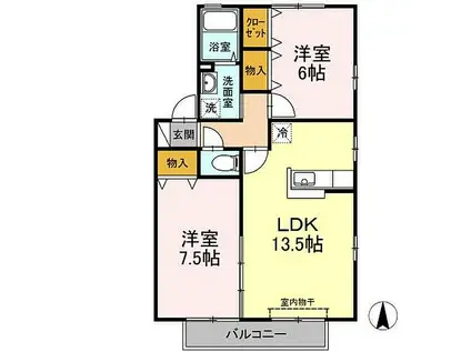 ヴィルヌーブマスダA棟(2LDK/2階)の間取り写真