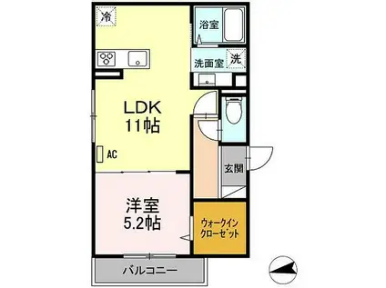 サニーサイドII(1LDK/2階)の間取り写真
