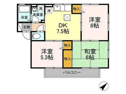 マ・メゾンA棟(3DK/1階)の間取り写真