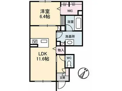 エスポワール戸坂山崎A(1LDK/1階)の間取り写真