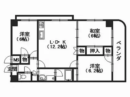 パークヒルズ6番館(3LDK/7階)の間取り写真