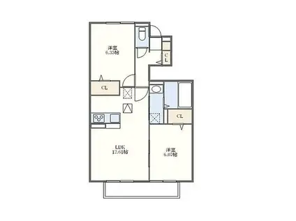 シャルマンパール(2LDK/1階)の間取り写真