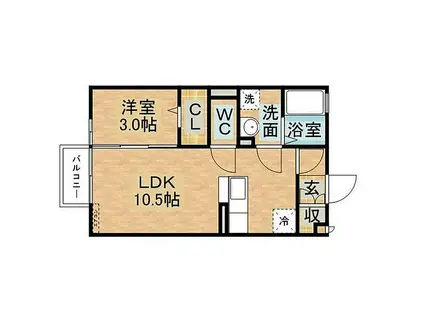 ニューハイツタリカドC(1LDK/1階)の間取り写真