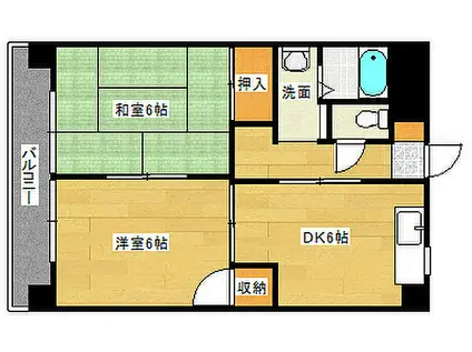 広島電鉄8系統 舟入町駅 徒歩4分 9階建 築40年(2DK/4階)の間取り写真