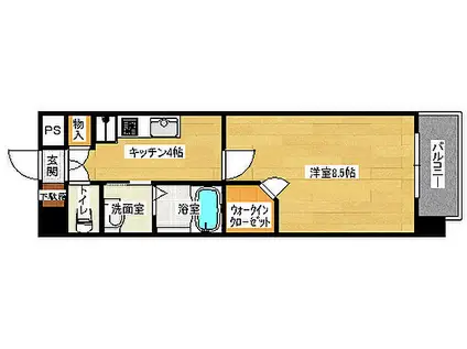 広島電鉄8系統 舟入本町駅 徒歩8分 13階建 築16年(1K/2階)の間取り写真