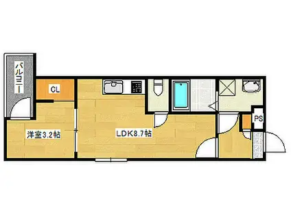 広島電鉄8系統 江波駅 徒歩7分 3階建 築2年(1LDK/2階)の間取り写真