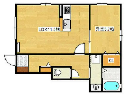 広島電鉄宮島線 草津南駅 徒歩1分 2階建 築7年(1LDK/1階)の間取り写真