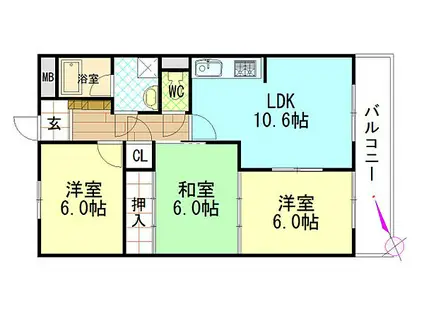 JR可部線 緑井駅 徒歩8分 3階建 築30年(3LDK/3階)の間取り写真