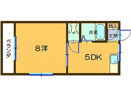 JR芸備線 矢賀駅 徒歩19分 3階建 築38年(1DK/1階)の間取り写真