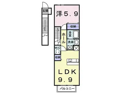 JR可部線 古市橋駅 徒歩9分 2階建 築20年(1LDK/2階)の間取り写真