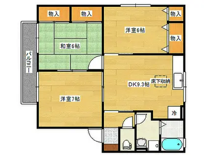 JR芸備線 矢賀駅 徒歩23分 2階建 築23年(3DK/1階)の間取り写真