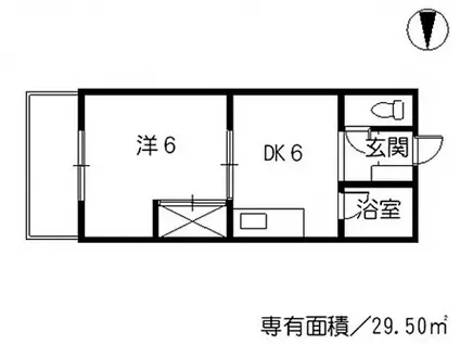 JR山陽本線 向洋駅 徒歩19分 3階建 築36年(1DK/2階)の間取り写真