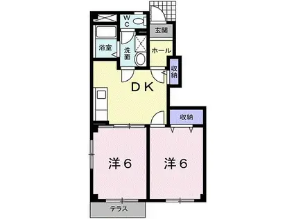 JR芸備線 下深川駅 徒歩10分 2階建 築21年(2DK/1階)の間取り写真