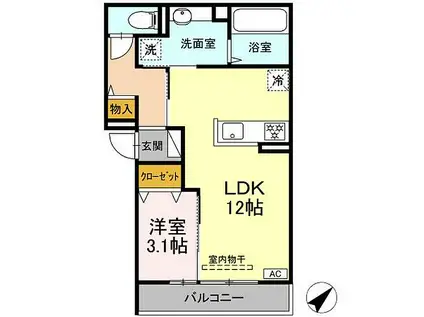 JR呉線 海田市駅 徒歩10分 3階建 築1年(1LDK/3階)の間取り写真