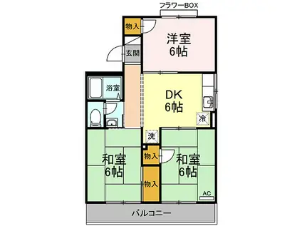 JR芸備線 矢賀駅 徒歩20分 3階建 築39年(3DK/2階)の間取り写真