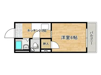 JR呉線 海田市駅 徒歩23分 4階建 築44年(1K/3階)の間取り写真