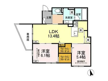 JR山陽本線 五日市駅 徒歩15分 3階建 新築(2LDK/1階)の間取り写真