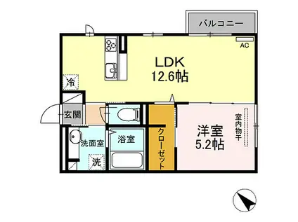 JR可部線 河戸帆待川駅 徒歩45分 2階建 築8年(1LDK/2階)の間取り写真
