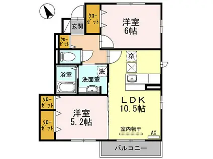JR可部線 河戸帆待川駅 徒歩5分 2階建 築10年(2LDK/1階)の間取り写真