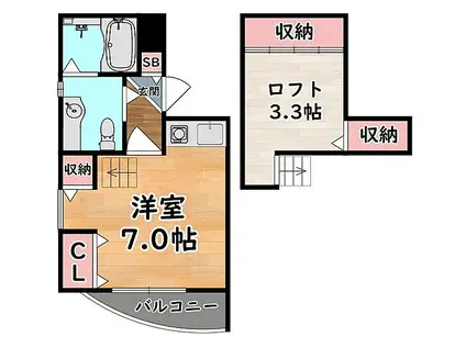 阪急神戸本線 六甲駅 徒歩10分 3階建 築32年(ワンルーム/3階)の間取り写真