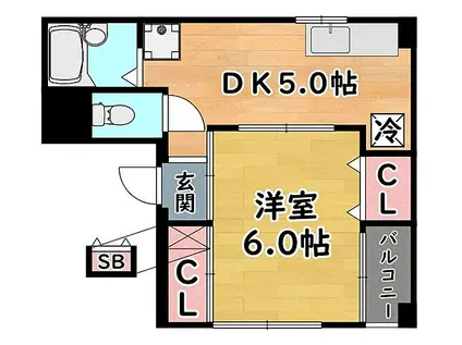 阪急神戸本線 王子公園駅 徒歩5分 4階建 築28年(1DK/3階)の間取り写真