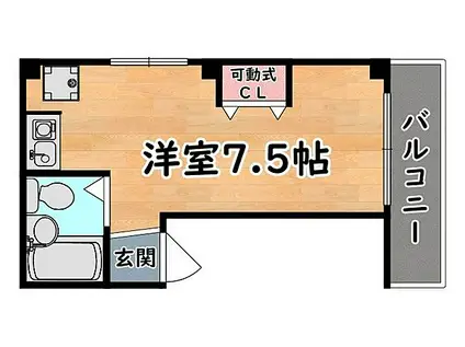 阪急神戸本線 王子公園駅 徒歩9分 3階建 築35年(ワンルーム/3階)の間取り写真