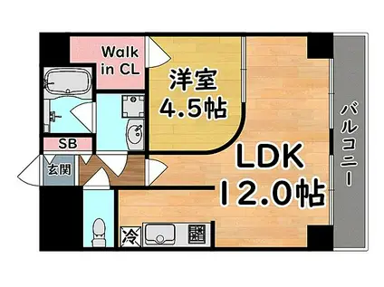 JR東海道・山陽本線 六甲道駅 徒歩1分 7階建 築14年(1LDK/3階)の間取り写真