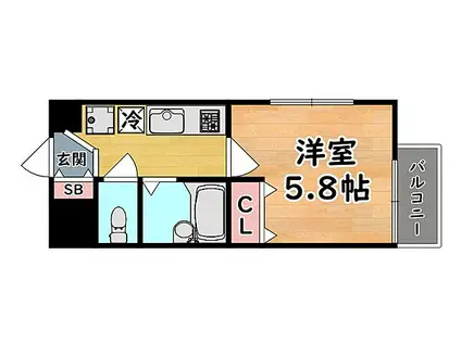 JR東海道・山陽本線 六甲道駅 徒歩5分 8階建 築21年(1K/6階)の間取り写真