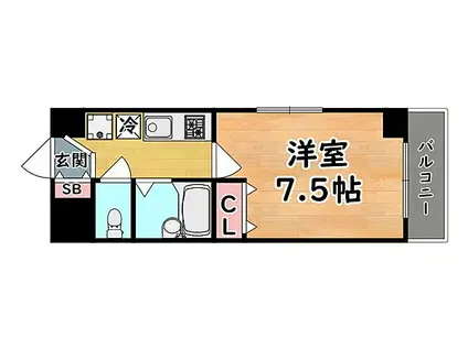 JR東海道・山陽本線 六甲道駅 徒歩5分 8階建 築21年(1K/4階)の間取り写真