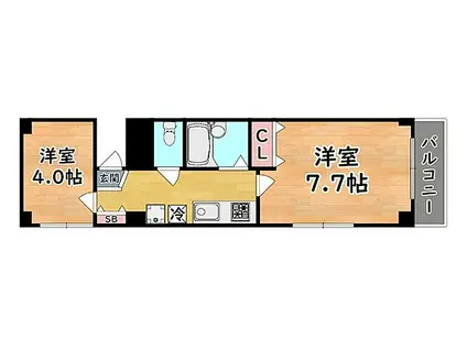JR東海道・山陽本線 六甲道駅 徒歩5分 8階建 築21年(2K/3階)の間取り写真