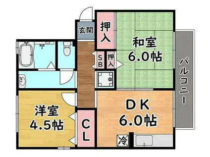 JR東海道・山陽本線 摩耶駅 徒歩3分 2階建 築30年(2DK/1階)の間取り写真