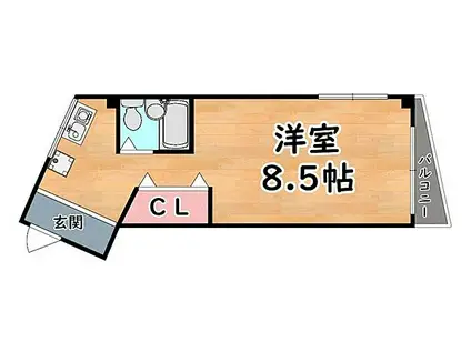阪急神戸本線 王子公園駅 徒歩5分 4階建 築35年(ワンルーム/4階)の間取り写真